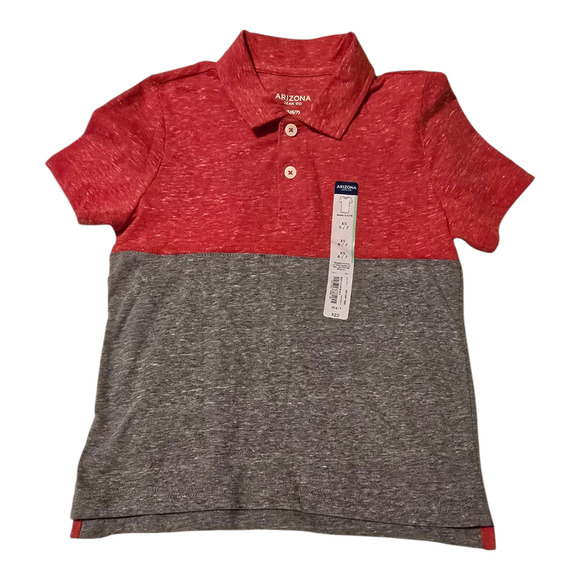 NWT Arizona Jean Co Kid Short Sleeve Polo Red Block XS - Picture 1 of 3